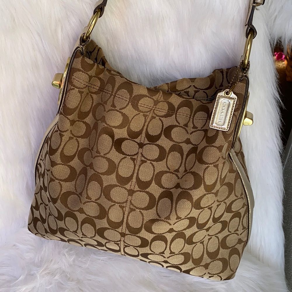 Coach Brown Signature Canvas Shoulder Bag Purse